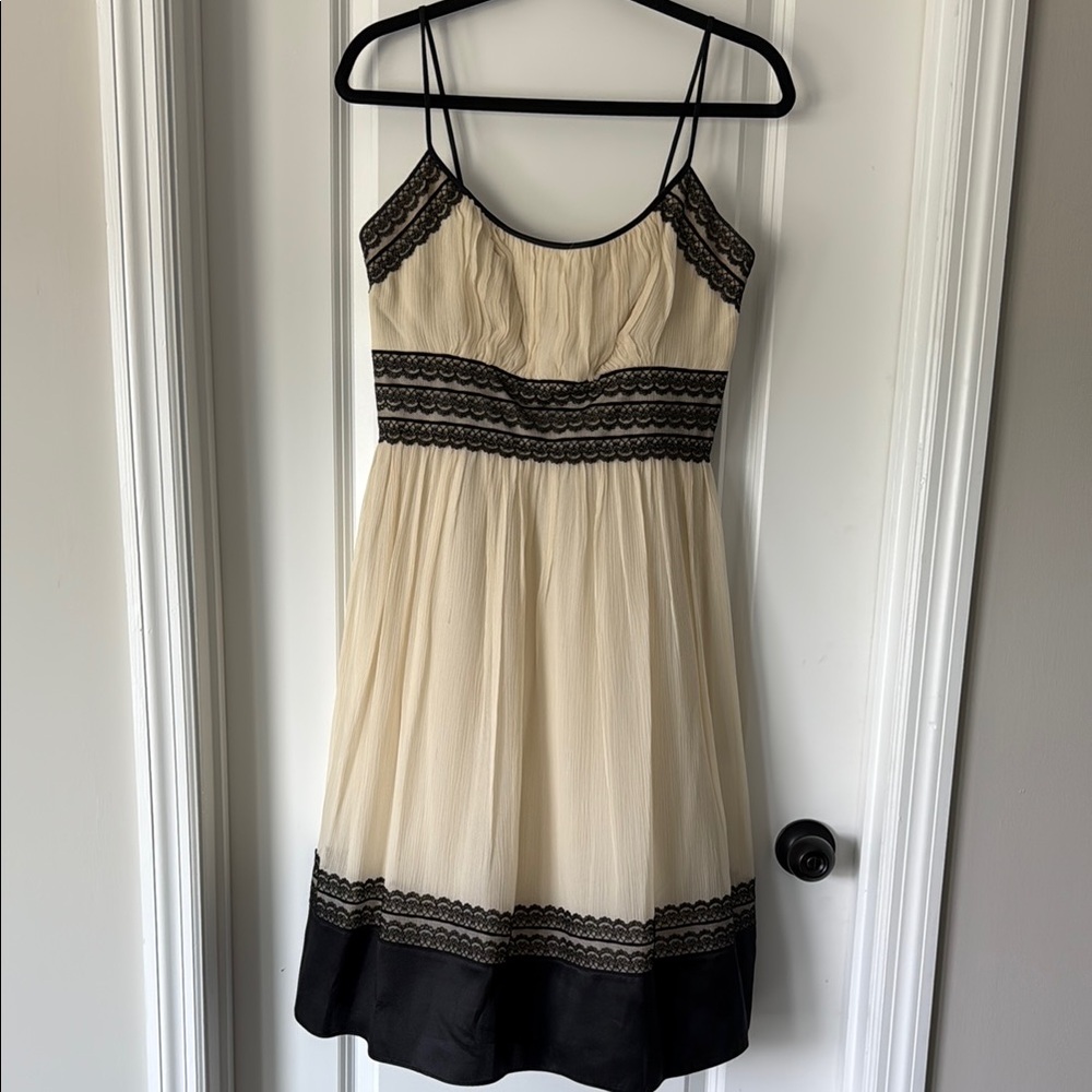 Maggy London Cream Spaghetti Strap Silk and Lace Dress